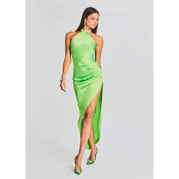 Retrofete Dresses & Skirts - retrofete Maria Satin Dress in Lime Punch Green New Womens Long Maxi Gown